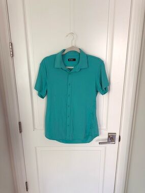 St33le Teal Green Short Sleeve Button Up Knit Shirt Men’s SMALL  SLIM - MARKS